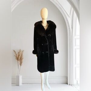 BORGFUR Black Fur-Trimmed Women's Coat by Lou Nierenberg GUC